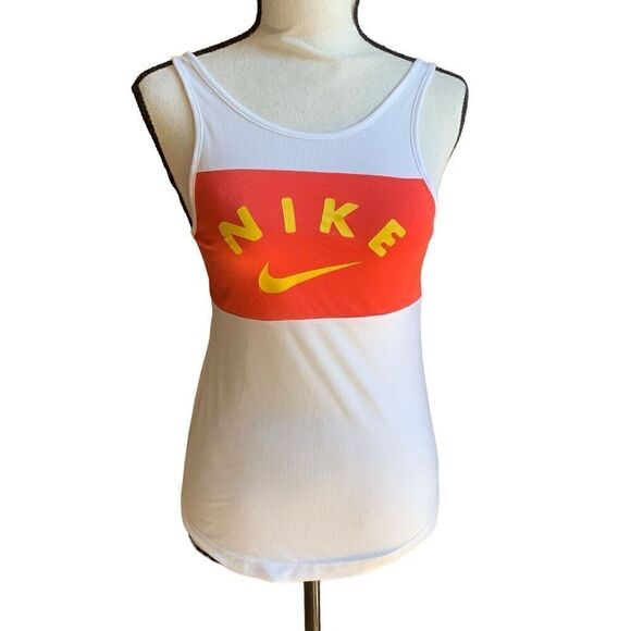 Nike Swoosh Athletic Tank Top Long White Red Yellow  Junior Girl’s Medium‎ NWT - Picture 2 of 10
